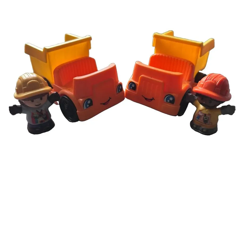 Fisher Price Little People Wheelies Dump Trucks Construction Workers Lot of 4